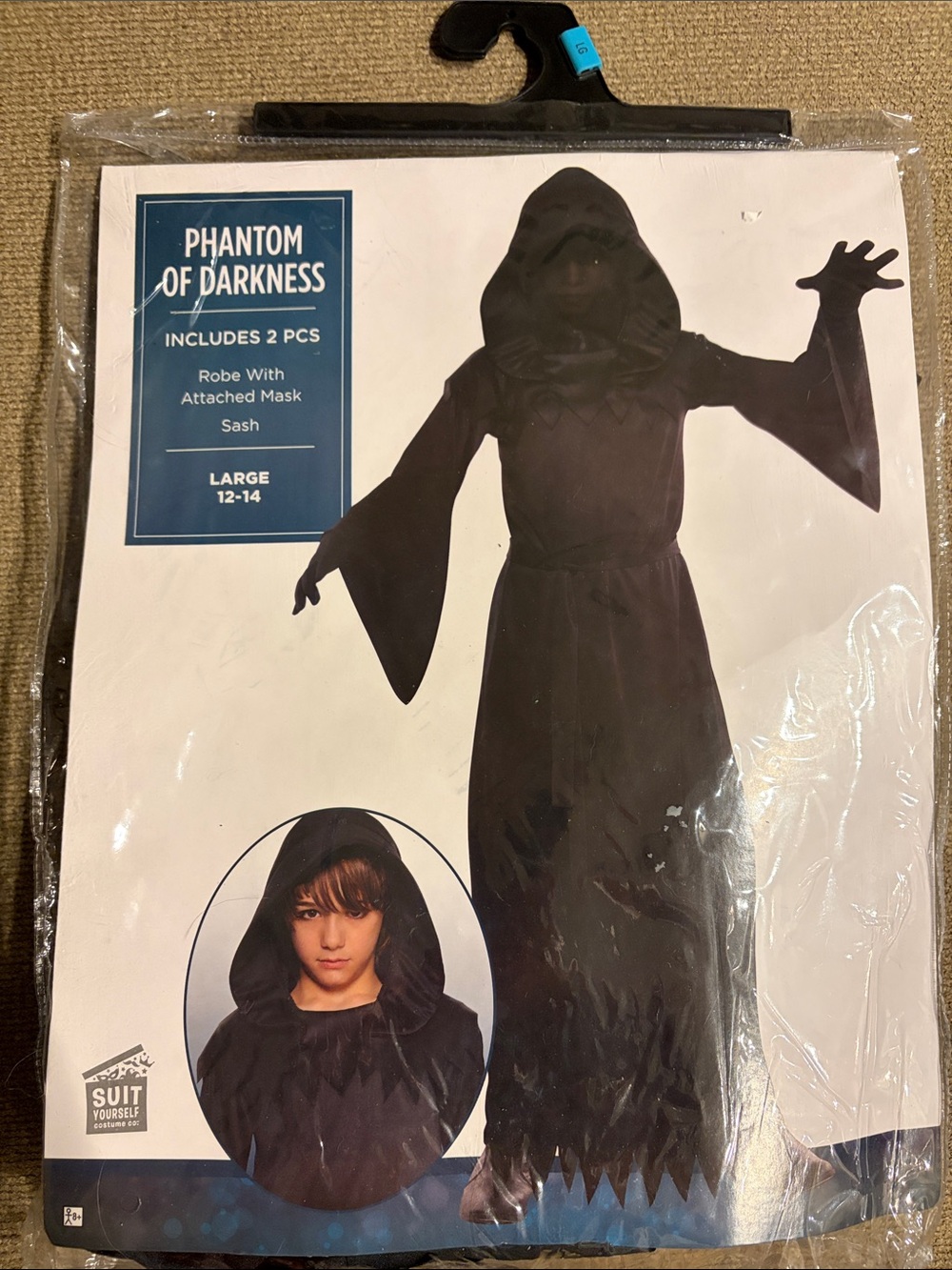 Phantom of Darkness Kids Black Costume Robe with Mask - Large